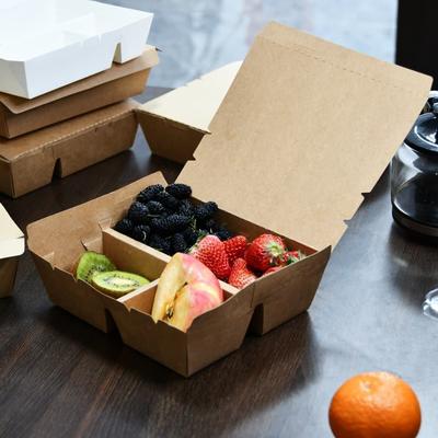 Beste en goedkoopste 4 compartiment wegwerpcompartiment maaltijdvoorbereidingscontainer Multi Grid Kraft Paper Lunch Box