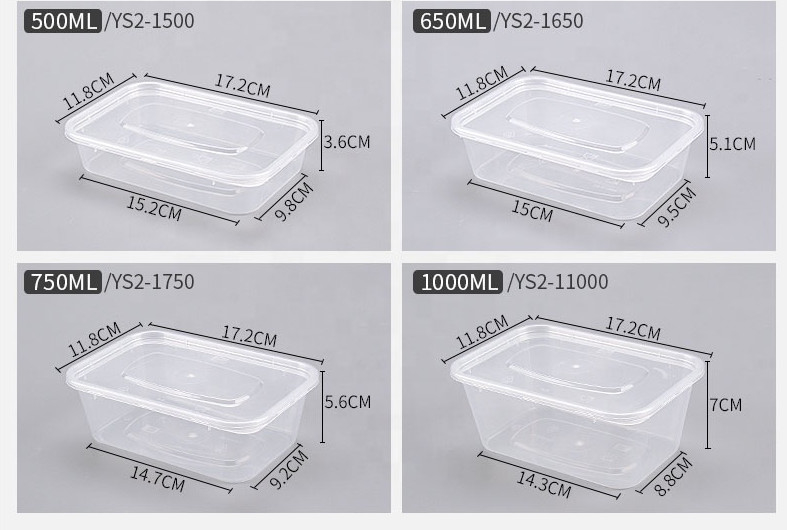 Het transparante Plastiek haalt Doos 500 650 weg 750 1000ml, Microgolfvoedsel