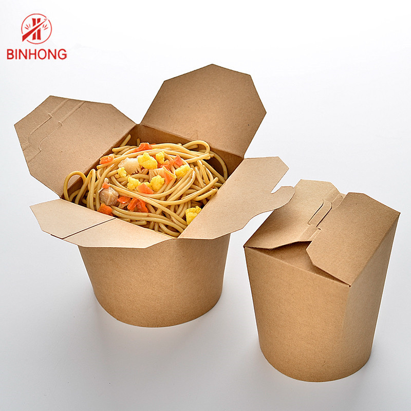 Custom Logo Printed Kraft Paper Noodle Box Biologisch afbreekbare voedseldoos met handvat UV-bescherming En Matt laminatie