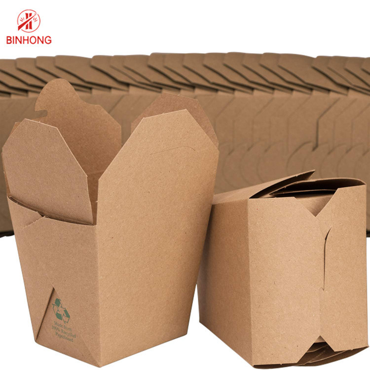 Custom Logo Printed Kraft Paper Noodle Box Biologisch afbreekbare voedseldoos met handvat UV-bescherming En Matt laminatie