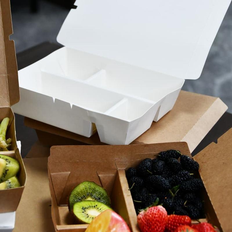 Beste en goedkoopste 4 compartiment wegwerpcompartiment maaltijdvoorbereidingscontainer Multi Grid Kraft Paper Lunch Box
