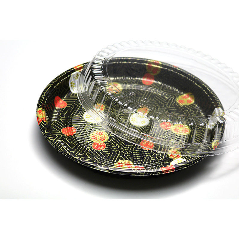 De beschikbare plastic dienbladdoos, rond sushidienblad, haalt voedseldienblad weg