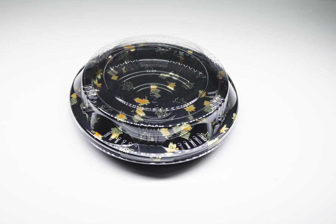 De beschikbare plastic dienbladdoos, rond sushidienblad, haalt voedseldienblad weg