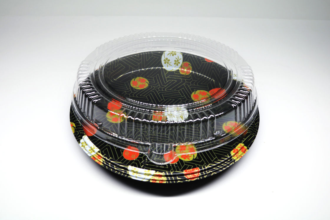 De beschikbare plastic dienbladdoos, rond sushidienblad, haalt voedseldienblad weg