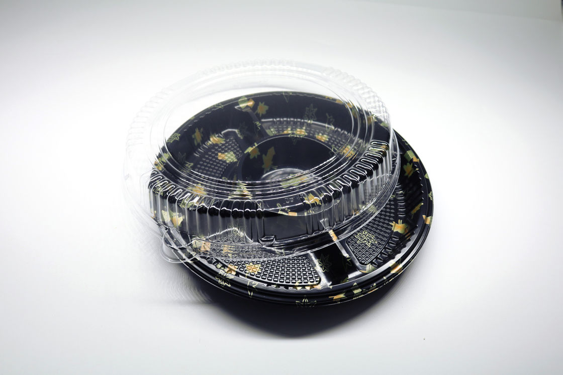De beschikbare plastic dienbladdoos, rond sushidienblad, haalt voedseldienblad weg