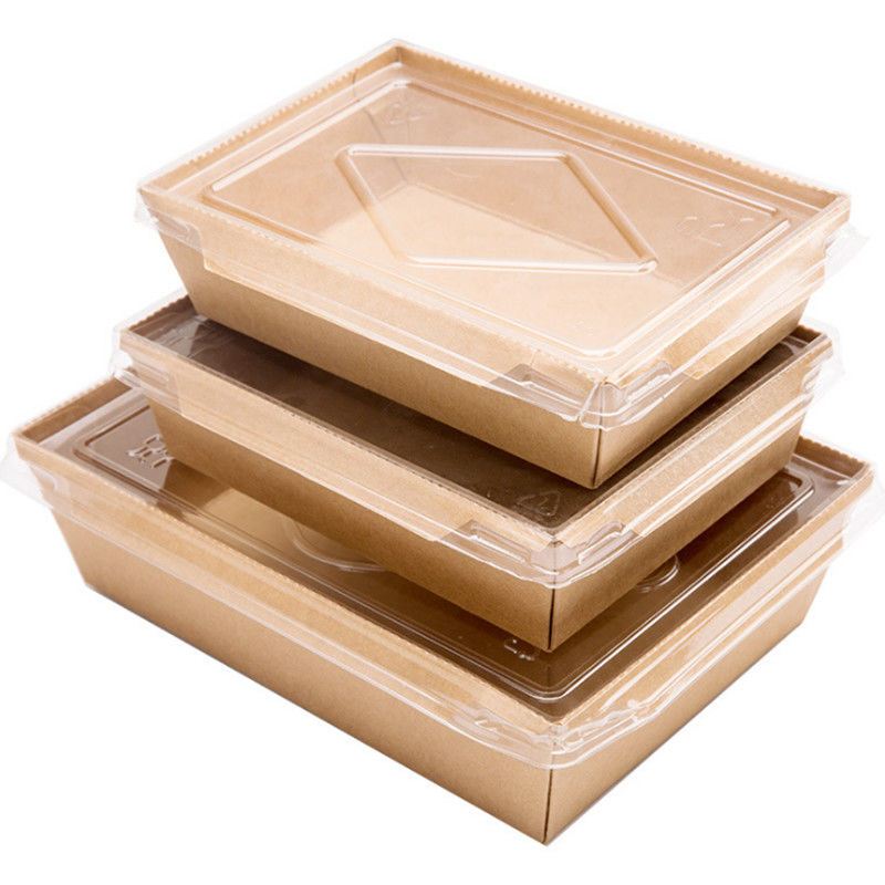 De beschikbare Meeneemdozen 900ml van Kraftpapier van de Maaltijdsalade met Huisdierendeksels