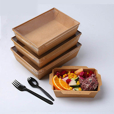 Het Document van het Deksel Rechthoekige Kraftpapier van het saladehuisdier Beschikbare Voedselcontainer met Deksel