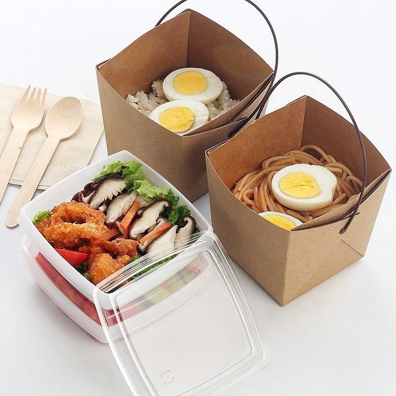 Recycleer Kraftpapier-Document weghalen het Verpakkende Vakje van de Lunchnoedel met Tray And Handle