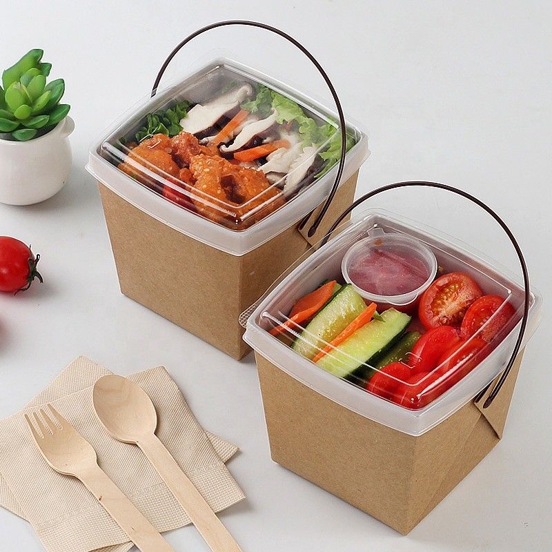 Recycleer Kraftpapier-Document weghalen het Verpakkende Vakje van de Lunchnoedel met Tray And Handle