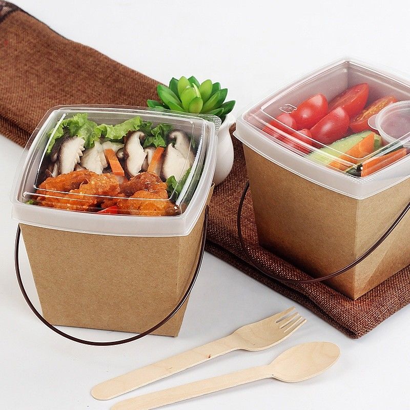 Recycleer Kraftpapier-Document weghalen het Verpakkende Vakje van de Lunchnoedel met Tray And Handle